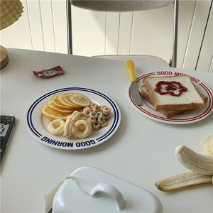 Solhui-Placa de cerámica redonda con letras del alfabeto inglés, platos de <span class=keywords><strong>buenos</strong></span> días, té de la tarde con líneas dobles - Product Image 6