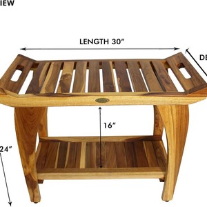 Ruoyi Teak Bathroom Stool 76.2cm Wide Double Layer Shower Chair Solid Wood <b>Bath</b> Bench With <b>Storage</b> Shelf - Product Image 3