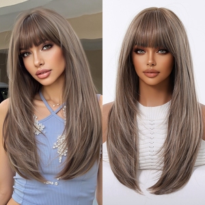 วิกผมยาวตรงสำหรับผู้หญิง 22 นิ้ว สีบลอนด์ผสมไฮไลท์น้ำตาล วิกผมสังเคราะห์แบบใส แสกกลาง ใช้ได้ทุกฤดู - Product Image 6