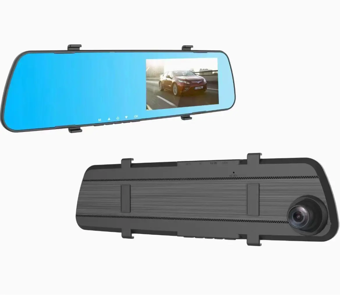 4.19 inch dashcam rearview car blackbox, G-sensor , loop recording, HD resolution and wide angle rearview dual lens DVR