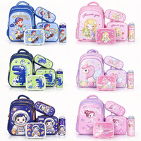 Sac à dos scolaire KIDPLACE tendance à motif dessin animé pour étudiant, ensemble 5 pièces de 16 pouces avec sac à déjeuner, trousse et bouteille d'eau à fermeture éclair