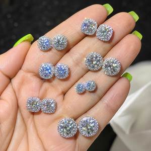 Hip-hop Moissanite <b>Stud</b> 1ct VVS 925 <b>Sterling</b> <b>Silver</b> <b>Silver</b> Plated Trendy Men Women Jewelry Flower Cluster Halo Diamond Earrings - Product Image 3