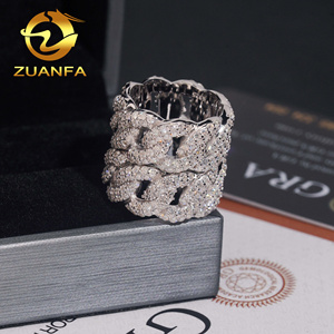 Thiết Kế Mới Thời Trang 2 Hàng Đá S925 Sterling Silver Hip Hop Iced out Vàng Trắng Mạ Vvs1 Moissanite Miami Cuba Ban Nhạc Nhẫn Người Đàn Ông - Product Image 3