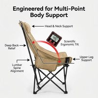 Chaise pliante d'extérieur robuste et portable avec dossier haut, couleur kaki sable, pour pique-nique et pêche, avec sac de transport inclus, vente en gros, OEM disponible