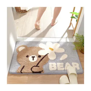 Custom Size Soft Shower Rug Plush Microfiber Funny Bath Rug Cute Bear Bath Mat Bathroom Tufted Rug