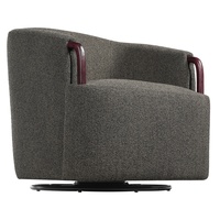 Fauteuil pivotant moderne et minimaliste en bouclette avec accents en bois massif, revêtement doux et durable, base pivotante à 360°, pieds en métal pour salon