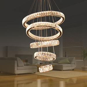Lámpara de Araña Moderna de Lujo con 5 Anillos de Cristal K9, <span class=keywords><strong>Luz</strong></span> Blanca Cálida para Sala de Estar, Fácil Instalación - Product Image 4