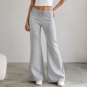 Women's <b>Drawstring</b> Flare Leg Sweatpants Low-Rise Loose-Fitting Casual <b>Trousers</b> Soft Knit Y2K Activewear <b>Trousers</b> - Product Image 5