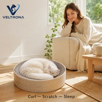 Bac à gratter rond pour chat en carton ondulé imitation bois avec coussin central remplaçable, vente en gros