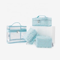 Ensemble de 4 sacs cosmétiques transparents en PVC avec logo personnalisé, grande capacité, sac de toilette en PU