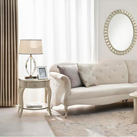 Table console en chêne massif de style français moderne et luxueux avec plateau en verre, hauteur réglable, sculptée à la main, meubles de salon personnalisables