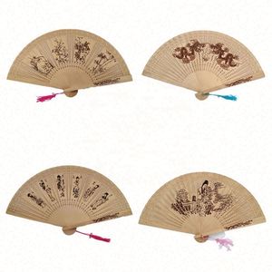 Chinese 8 Inch <b>Folding</b> Handmade Silk <b>Screen</b> Printed Fan with Tassel Custom Logo Option for Wedding Favors & Birthday Gifts - Product Image 1