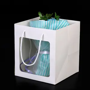 创意设计透明窗口手提袋鲜花礼品花束礼品礼品便携式包装纸袋