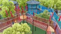 Parc d'aventure multi-niveaux en corde tressée pour l'extérieur avec toboggan, pont et tour d'escalade, équipement de terrain de jeu intérieur personnalisé pour enfants