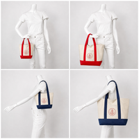 Tas Tote Mini Kanvas Bentuk Perahu Warna Biru Mint untuk Wanita, Tas Belanja Katun dengan Kantong Resleting untuk Liburan dan Perjalanan