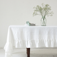 Nappe en lin doux lavé avec des volants en nappe en lin élégant blanc uni en nappe de dîner blanc crème