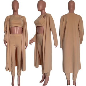 Solid Color Coat Crop Top Bodycon Youthful and Beautiful Jogger Women's <b>Sets</b> Three Pieces Fashion - Product Image 5