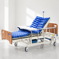 Lit d'hôpital à quatre manivelles, manuel, avec dossier entièrement inclinable, pour positionnement corporel, panneaux en bois, soins tête et pieds, usage quotidien en chambre