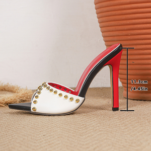Nuevos Tacones de Aguja con Punta en Pico, Estilo Europeo y Americano, con Tachuelas y Diseño de Bloques de Color con Punta Abierta para Mujer - Product Image 6