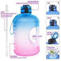 Bouteille d'eau de 1 gallon avec paille et marquages temporels-Pichet d'eau motivant de 128oz sans Bpa étanche Grande bouteille d'eau