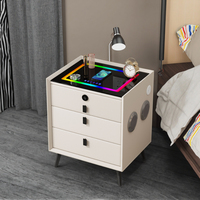 Table de chevet intelligente pour chambre à coucher, équipée d'un chargeur sans fil USB, d'un éclairage LED tactile, d'un haut-parleur et d'un verrouillage par empreinte digitale