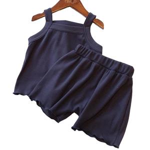 Tenues d'été 2022 pour enfants, ensemble short et débardeur uni sans manches, vêtements de boutique pour filles, ensembles courts pour petites filles - Product Image 4