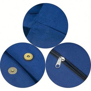 Custom Large Capacity <b>Navy</b> Blue Canvas <b>Tote</b> <b>Bag</b> Eco Friendly Cotton Shoulder Handbag Zipper for Autumn Shopping Travel Handbags - Product Image 4