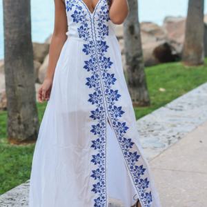 ชุดเดรสผ้าลินินใหม่สำหรับผู้หญิง ปักลายดอกไม้ ผ้าฝ้าย เอวสูง ทรงหลวม สไตล์ลำลอง แฟชั่นฤดูร้อน - Product Image 2