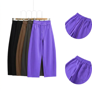 Women's Loose <b>Harem</b> Pants Knee Length Solid Color Cotton Casual Elastic Waist With Pockets Autumn Style - Product Image 4