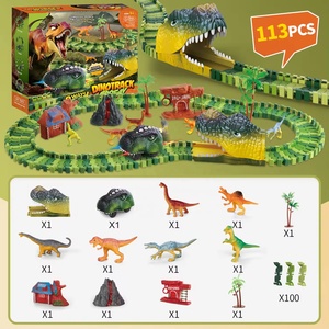 Juguetes de construcción Dinosaurio eléctrico Coche Tren <span class=keywords><strong>Dino</strong></span> World Slot Play Set con riel de plástico Racer Track para niños - Product Image 3
