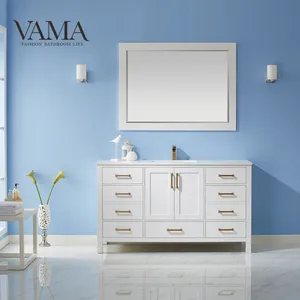 VAMA 60 inch wood bathroom cabinet made in vitnam cheap timeber wood bathroom vanities canada with marble top 785060