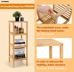 رف كتب من الخيزران 4 مستويات خزائن كتب خشبية رف كتب مستقل منظم متعدد الوظائف حامل نباتي - Product Image 5