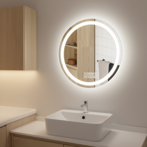 Miroir de salle de bain LED rond de 19,7 pouces, monté au mur, cadre en aluminium moderne, verre flottant résistant à l'eau - Product Image 2