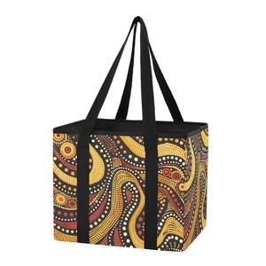 Bolsa de compras plegable de nailon ecológica con diseño tradicional de arte de puntos aborígenes australianos, bolsas de supermercado reutilizables con asa - Product Image 1