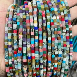 Wholesale Colorful Natural Stone Square Beads 4mm Loose Mix Color Gemstone Beads Strands For Jewelry Making