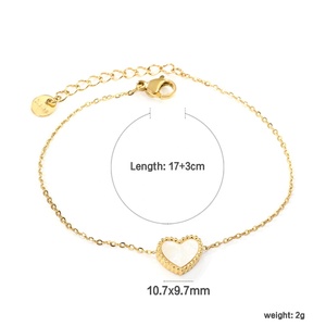 Fashion 18k Gold Plated Dainty Chain <b>Charm</b> <b>Bracelet</b> Couple Stainless Steel Jewelry White Shell love Heart <b>Bracelet</b> for Women - Product Image 2