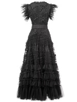 4XL 3XL 2XL robes de soirée 2025 été Occasion spéciale femmes col en v diamant perles déco Sexy Tulle maille longue gris robe noire