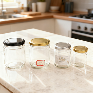 Bocaux en verre transparent avec logo sérigraphié personnalisé pour le lait, la confiture, la gelée - Différentes tailles (35 ml-450 ml) Bouchon en aluminium à vis - OEM/ODM - Product Image 4