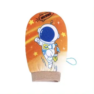 Manoplas de esponja de ducha de fibra vegetal de algodón de dibujos animados estilo astronauta, guantes de baño y frotamiento Ud para niños
