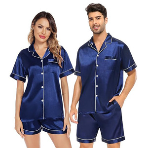 Pijamas de Seda Satin com Logo Personalizado para Mulheres, Conjunto de Duas Peças com Manga Curta, Roupa de Dormir com Botão para Uso Diário em Casa - Product Image 2