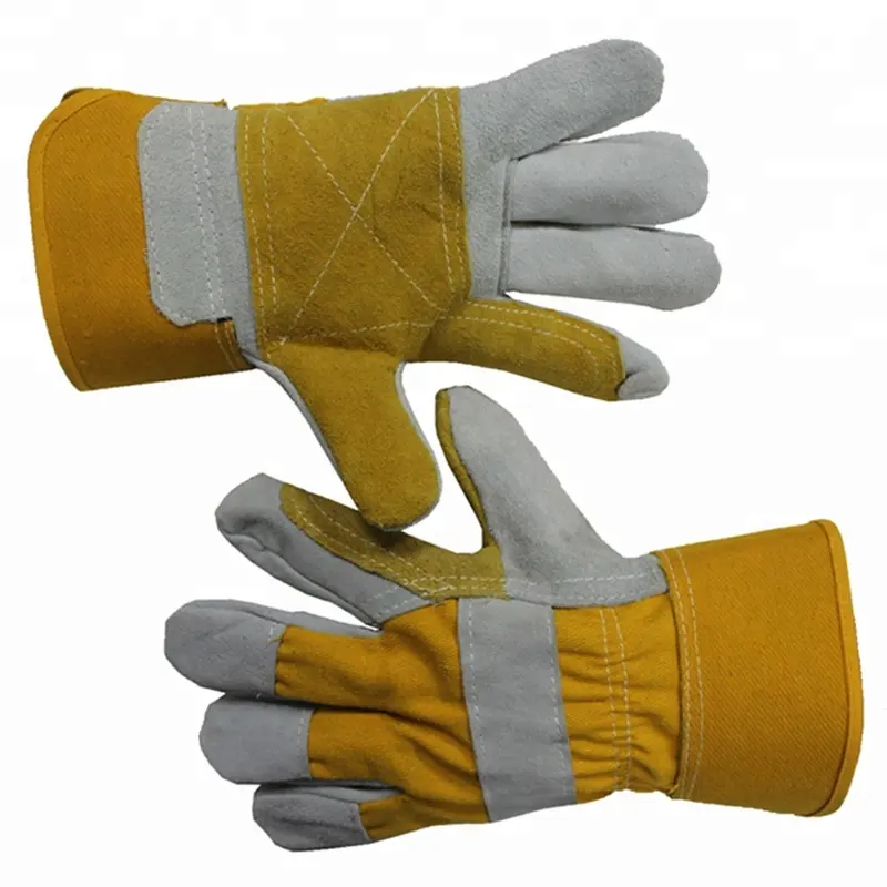 Leather Work Gloves, Double Layer Cow Split Leather, Full Back Cloth Design, Industrial Grade for Construction/Automobiles 4132C