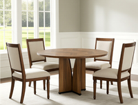 Table à manger ronde extensible moderne en noyer italien, plateau en parquet géométrique avec base en bois massif pour la maison ou l'hôtel