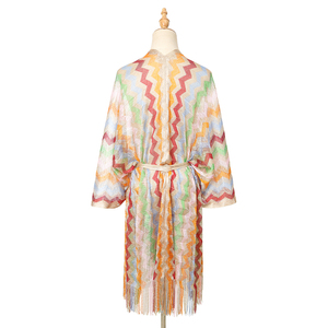 Copricostume da Spiaggia Trasparente Lungo Kimono Aperto da Donna con Nappe e Laccetti, Sarong Estivo Parasole Traspirante - Product Image 3