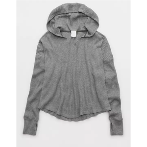 Sweat-shirt à capuche en tricot gaufré de haute qualité pour femmes LEDUO, manches longues, col Henley, coupe ample, décontracté - Product Image 1