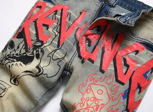 Jean slim vintage pour homme, taille mi-haute, délavage moyen, coupe droite, patchwork, confortable, style motard - Product Image 2