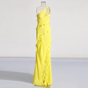 Vestido de playa de chifón con un solo hombro, volantes, abertura lateral asimétrica, elegante vestido de fiesta sin mangas, vestido largo para mujer - Product Image 6