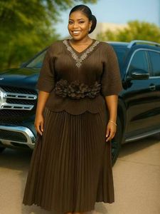 Nuovissimi accessori eleganti da donna Set gonna con diamanti scintillante impreziosita tinta unita Miyaki gonna a maniche corte <span class=keywords><strong>plissettata</strong></span> - Product Image 4