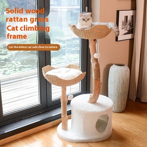 Di lusso in legno massello albero gatto integrato nido e salto piattaforma arrampicata Rack e afferrare colonna giocattolo per gatti confezionati in cartone - Product Image 1