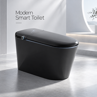 WC intelligent automatique noir avec bidet intégré, couvercle à ouverture automatique, double bouton, mode enfant, capteur de pied, siège chauffant, chasse d'eau automatique, séchoir à air chaud