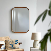 Miroir rectangulaire moderne argenté avec coins arrondis, éclairage LED réglable, usage commercial, couleur personnalisable